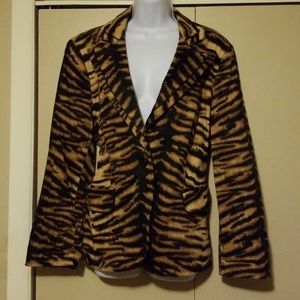 Animal print blazer with black piping